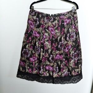 LOFT Floral Lace Trimmed Linen Blend A Line Skirt Size 8